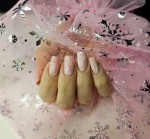 Rękaw do zdjęć paznokci tiul różowy śnieżynki srebrne 