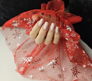 Rękaw do zdjęć paznokci tiul czerwony śnieżynka srebrna
