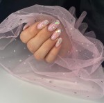 Rękaw do zdjęć paznokci tiul pudrowy róż kropki holo 