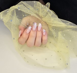Rękaw do zdjęć paznokci tiul żółty kropki holo  