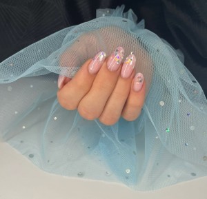 Rękaw do zdjęć paznokci tiul niebieski kropki holo