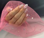 Rękaw do zdjęć paznokci tiul różowy kropki holo 